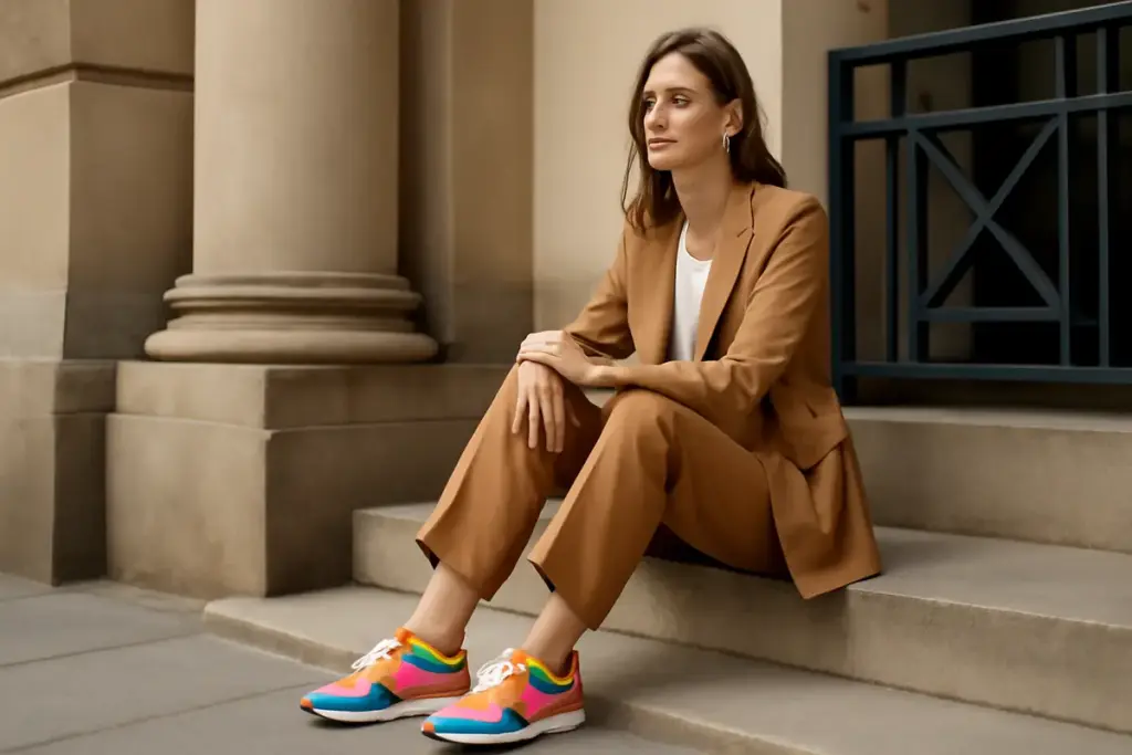 Sneakers colorate con abiti eleganti: il mix che valorizza lo stile personale