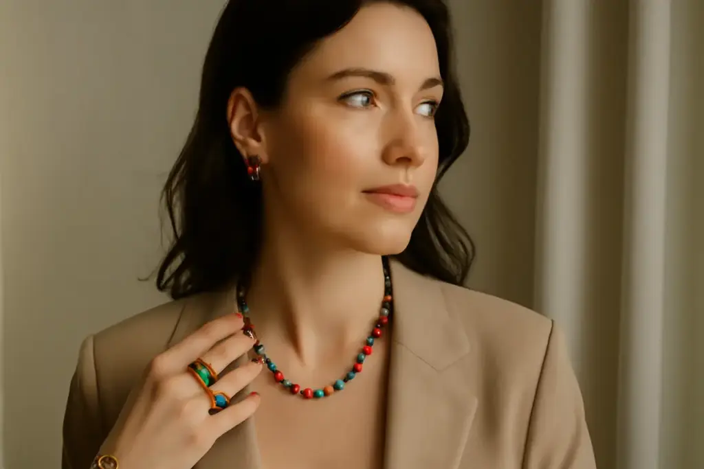 Come abbinare gioielli colorati: la strategia che evita look eccessivi